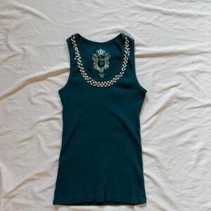 Forever 21 Green Pearl Bead Embellished Tank Top Sz M